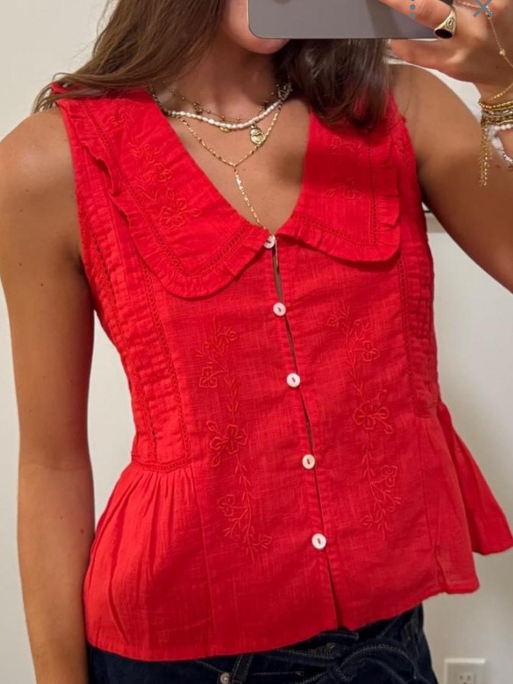 Jennifer & Grace ref boho eyelet embroidery broderie Anglaise tank top shirt S